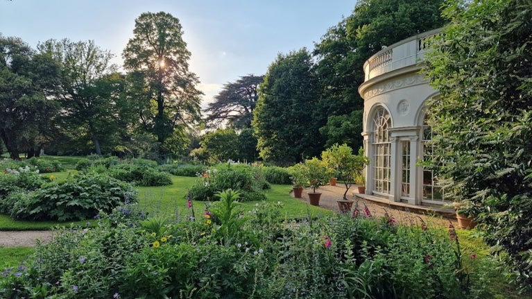 Garden at Osterley with Robert Adam-designed Garden House on RHS